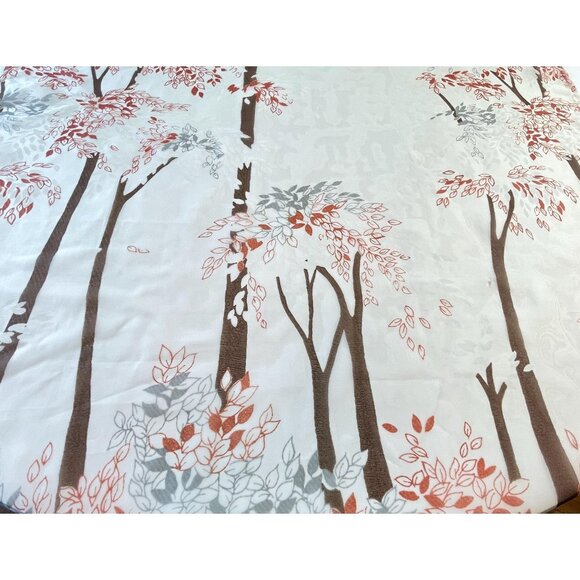 Vintage 70s curtain, red, brown trees, forest pattern, off-white background - Picture 4 of 10